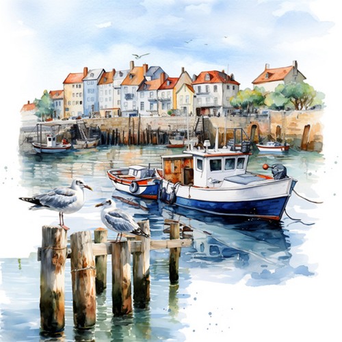 20 Servietten Port Scene - Boot am Stadthafen 33x33cm