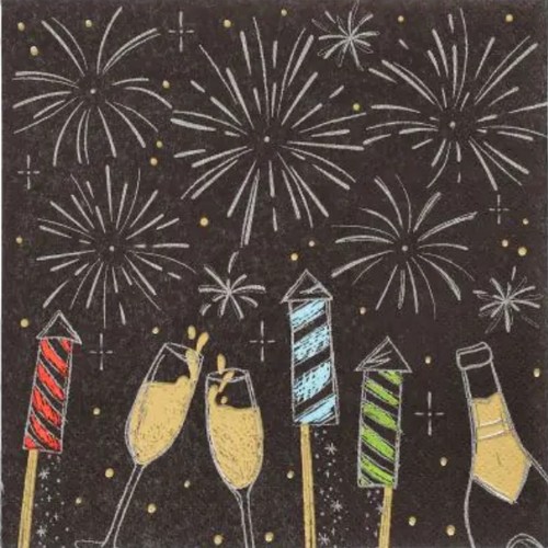 20 Servietten Celebrations - Feuerwerk und Sekt 33x33cm