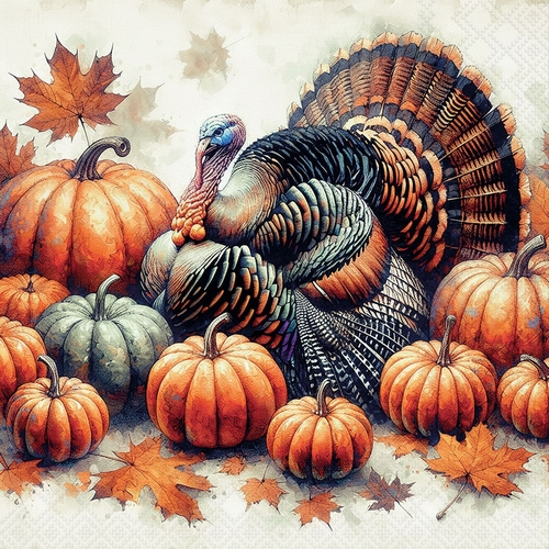 20 Servietten Turkey - Truthahn an Kürbisse 33x33cm