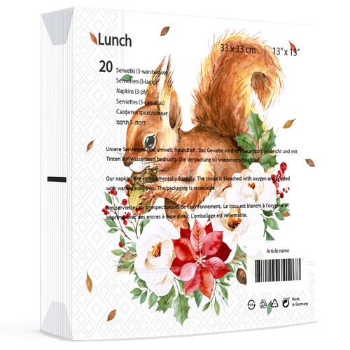 20 Servietten Sweet Squirrel - Eichhörnchen an Blumen 33x33cm