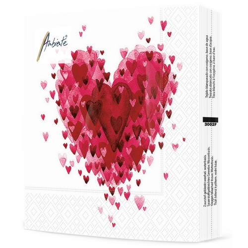 20 Servietten Heart of Hearts red - Herzen über Herz 33x33cm