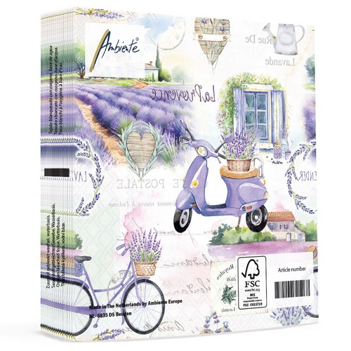 20 Servietten La Provence - Motorroller und Fahrrad mit Lavendel 33x33cm