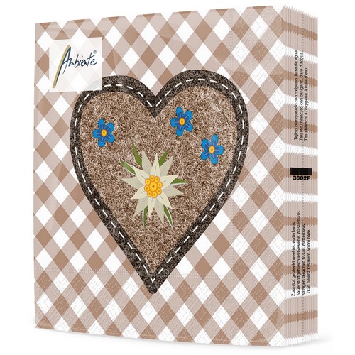 20 Servietten Edelweiss Heart brown - Edelweiss im Herz braun 33x33cm
