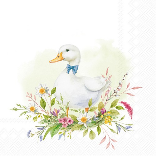 20 Servietten Easter Friend Gesa - Ente steht auf Blumen 33x33cm