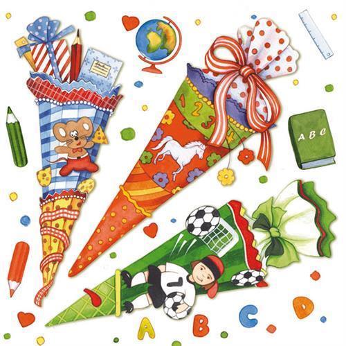 20 Servietten Schulanfang - Schultüten und Geschenke 33x33cm
