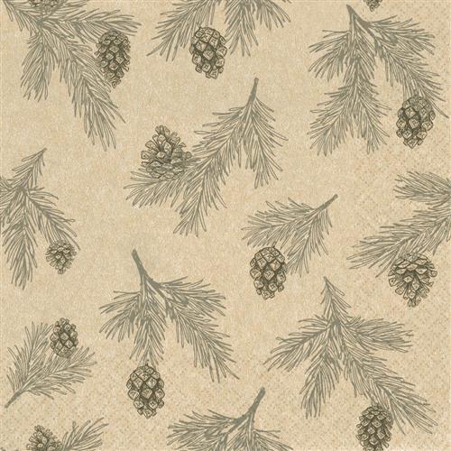 20 Servietten Eco Line Pine Cones grey - Tannenzweige Eco 33x33cm