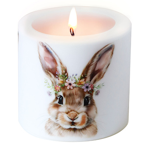 Kerze rund Rabbit loves Flowers Ø 8cm, Höhe 7,5cm