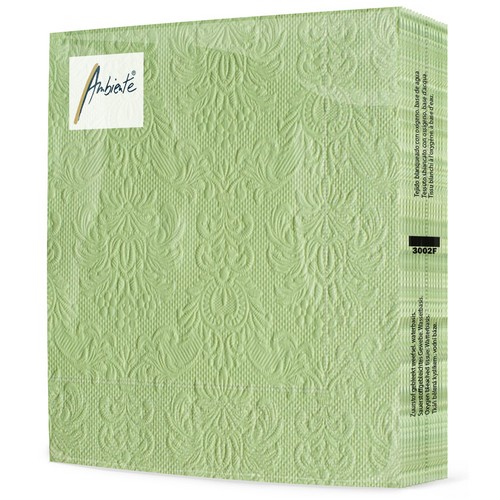 15 geprägte Servietten Elegance pale green 33x33cm