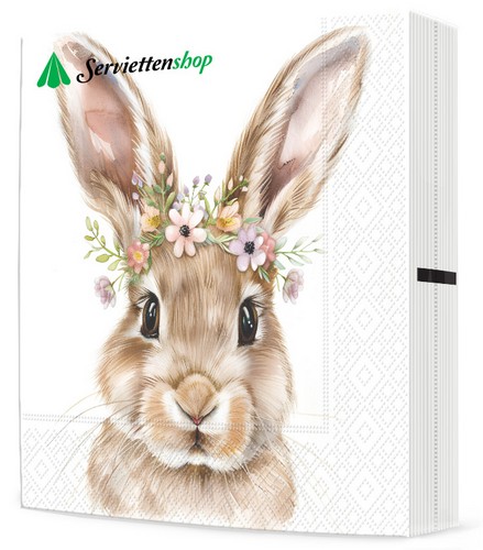 20 Servietten Rabbit loves Flowers - Niedlicher Hase mit Blumen 33x33cm