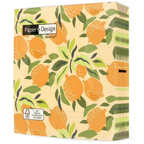 20 Servietten Citrus and leaves - Zitrusfrüchte an Blätter 33x33cm