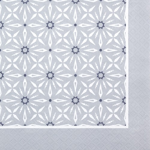 20 Servietten Le Brienne bleu - Blütenmuster an Bordüre grau 33x33cm