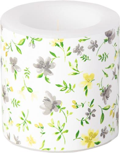 Kerze rund klein Fleurs - Blumen mini lila gelb Ø7,5cm, Höhe 7,5cm