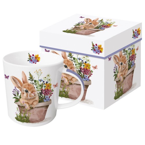 Tasse aus Porzellan Colette - Hase mit Blumen im Topf 0,4L, Höhe 9,7cm