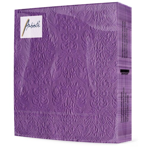 15 geprägte Servietten Elegance purple 33x33cm