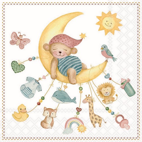 20 Servietten Sleepy Teddy Bear - Schlafender Bär im Mond 33x33cm