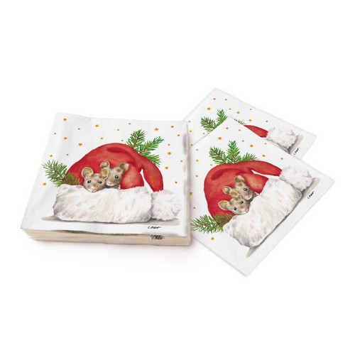 20 Servietten Get cozy - Mäuse in Wintermütze 33x33cm