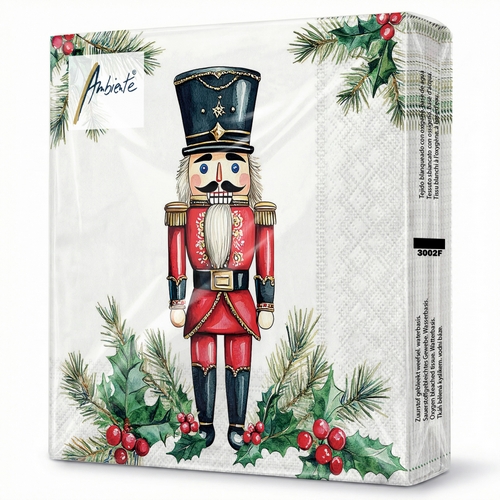 20 Servietten Wooden Nutcracker white - Nussknacker an Ilex 33x33cm