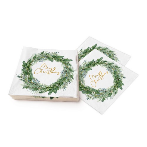 20 Servietten Joyful wreath - Merry Christmas im Kranz 33x33cm
