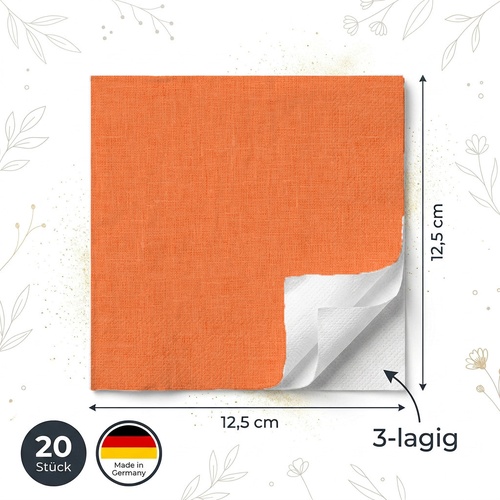 20 kleine Cocktailservietten Linen Sun Orange - Uni Leinenstruktur orange 25x25cm