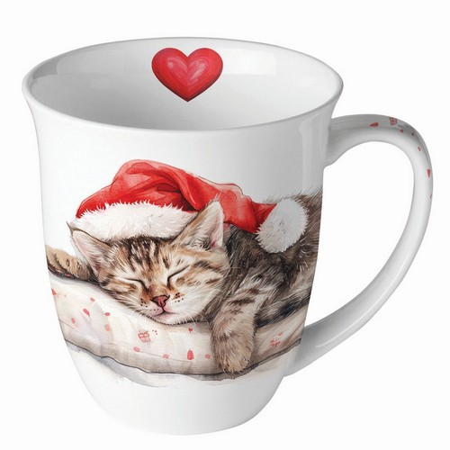 Tasse aus Porzellan Dreaming about X-Mas - Träumende Weihnachtskatze 0,4L, Höhe 10,5cm