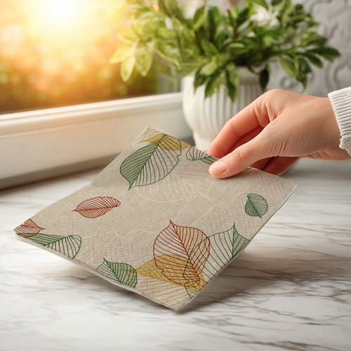 20 kleine Cocktailservietten aus Recycling-Papier Be Leaf - Strukturen von Blätter 25x25cm