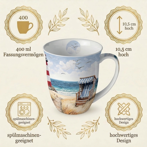 Tasse aus Porzellan Beach walk  - Spazieren am Strand 0,4L, Höhe 10,5cm