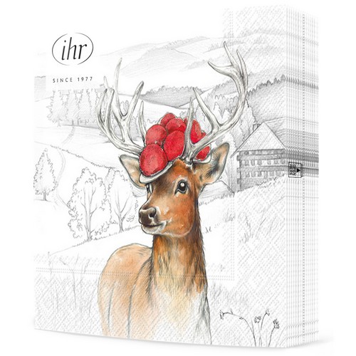 20 Servietten Black Forest Deer - Schwarzwald-Hirsch in Natur 33x33cm