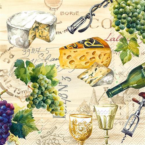20 Servietten Wein - Vintage Käse und Wein 33x33cm