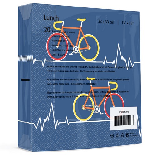 20 Servietten Heartbeat Bike blue - Fahrrad mit Frequenz blau 33x33cm