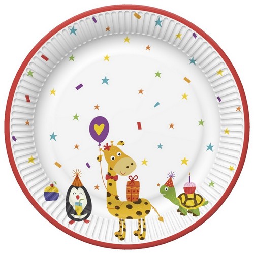 8 Pappteller Cute Party Animals - Lustige Tiere in Partylaune Ø23cm