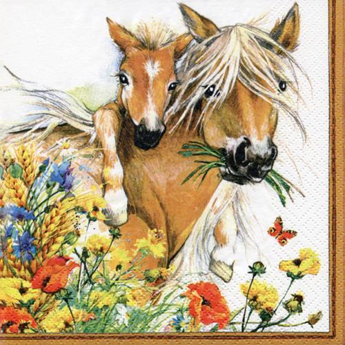 20 Servietten Horses in Summer Meadow - Pferde an Sommerwiese 33x33cm