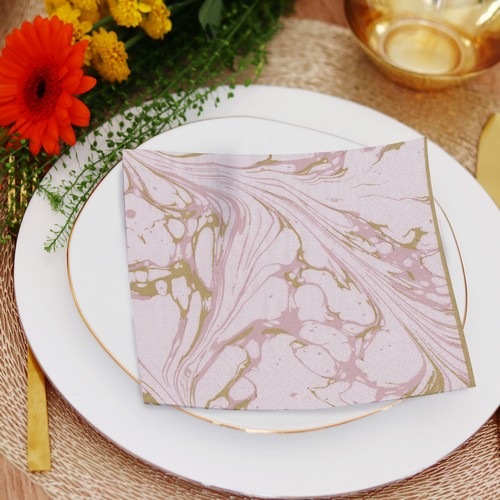 20 Servietten Calacatta Oro blush rose - Sanftes Marmor rosa 33x33cm
