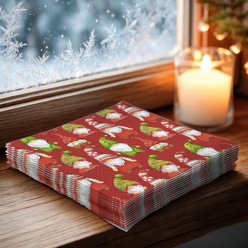 20 kleine Cocktailservietten Santa Time repeat - Gnome in einer Reihe 25x25cm