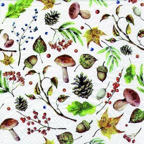 20 Servietten Autumn Forest white - Herbstsammlung auf weiß 33x33cm