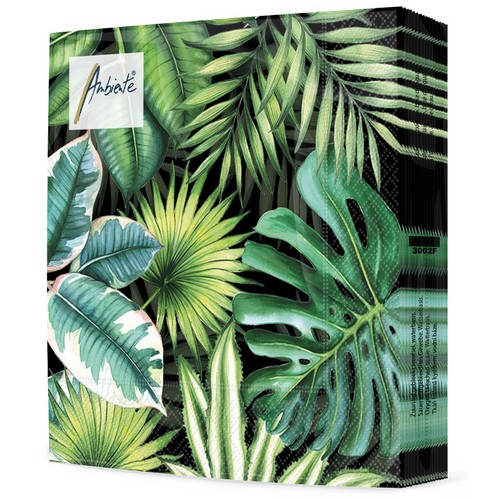 20 Servietten Tropical Leaves black - Grüne Dschungelblätter schwarz 33x33cm