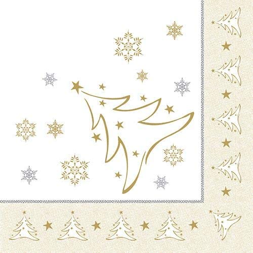 50 Servietten stoffähnlich X-Mas Elegance gold Tannenbaum mit Schneeflocken gold 40x40cm