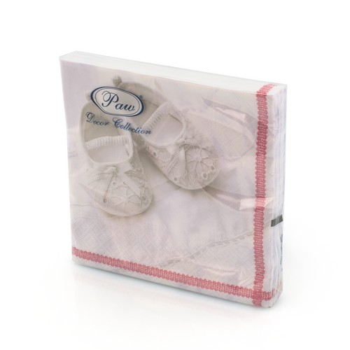 RP 20 Servietten Follow Me rosa - Babyschuhe rosa 33x33cm