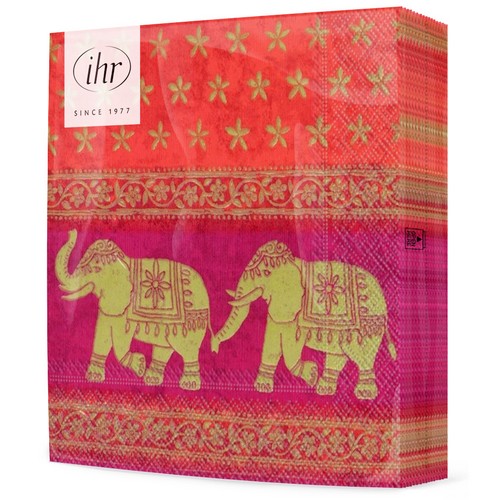20 Servietten Marani - Indische Elefanten auf rot 33x33cm