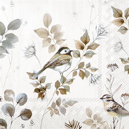 20 Servietten Woodland Birds nature - Vögel an braunen Blättern 33x33cm