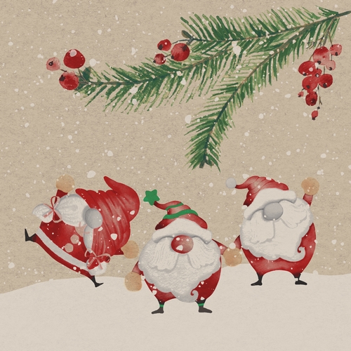 20 Servietten aus Recycling-Papier Santa story - Weihnachtswichtel unter Zweig 33x33cm