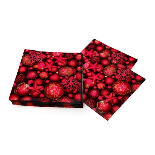 20 Servietten Bolas Rojas de Navidad - Rote Kugeln und Sterne 33x33cm