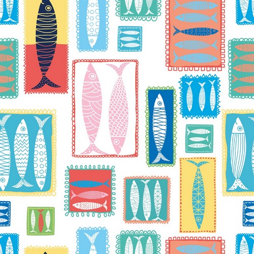 20 Servietten Retro fish - Eingerahmte Fische 33x33cm