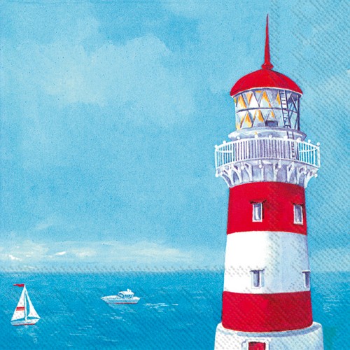 20 Servietten Waterside - Einzelner Leuchtturm am Meer 33x33cm