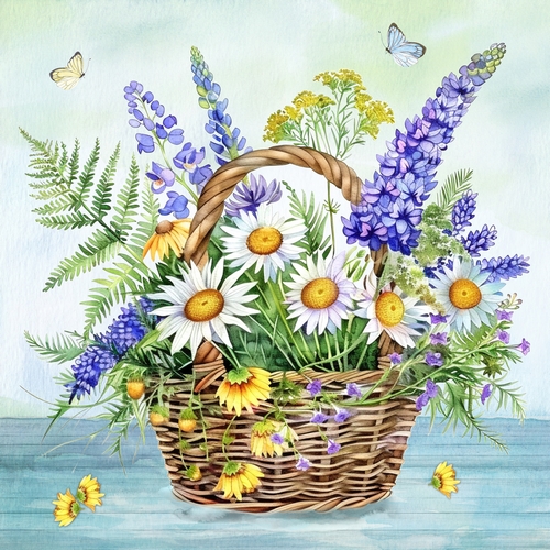 20 Servietten Fleurs Estivales - Korb voller schönen Bumen 33x33cm