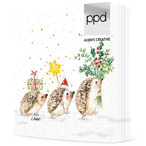 20 Servietten Christmas Hedgehogs - Winterwanderung der Igel 33x33cm