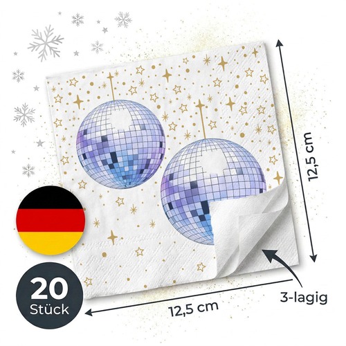 20 kleine Cocktailservietten Disco ball - Dicokugeln 25x25cm