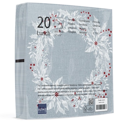 20 Servietten Scandi Wreath - Weißer Kranz mit Beeren 33x33cm