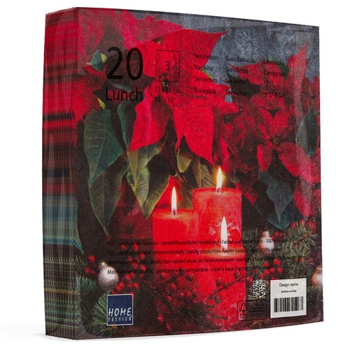 20 Servietten Candlelight Poinsettia - Weihnachtsstern im Kerzenlicht 33x33cm