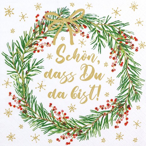 20 Servietten Rundherum festlich - Weihnachtskranz „Schön“ 33x33cm