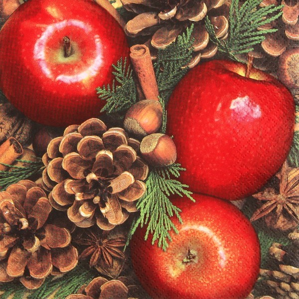 20 kleine Cocktailservietten Apples with Nuts 25x25cm